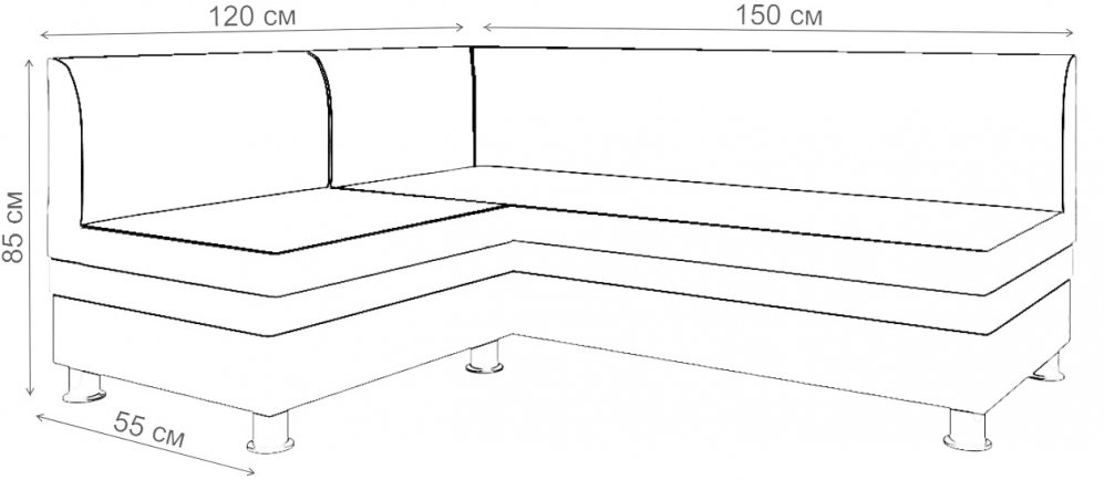 Кухонный диван Уют угловой экокожа черный левый