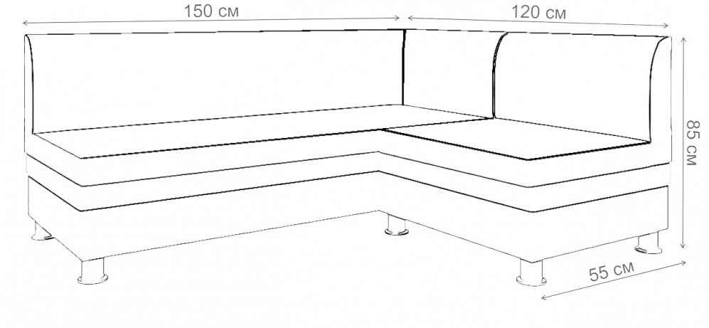Кухонный диван Уют угловой экокожа черный правый