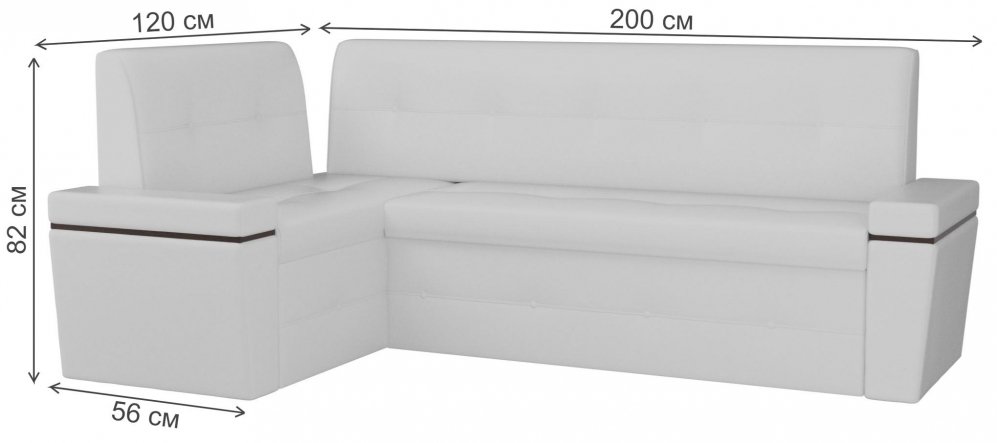 Кухонный диван Деметра угловой экокожа белый левый