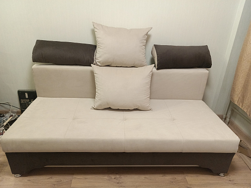 Диван Тарис-2 еврокнижка экокожа бежевый / коричневый фото покупателя 2