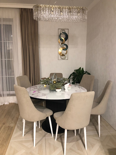 Стеклянный стол Фостер 120(160)х120х76 серый мрамор / черный фото покупателя 83