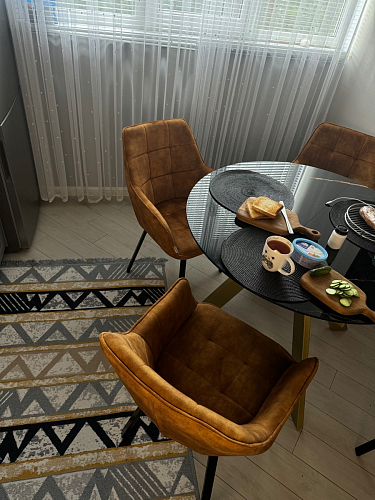 Стеклянный стол Галвестон 1 100(140)х100х76 обсидиан / черный / золото фото покупателя 2