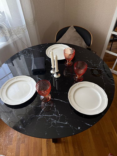 Стеклянный стол Норфолк d100 белый мрамор / черный фото покупателя 38