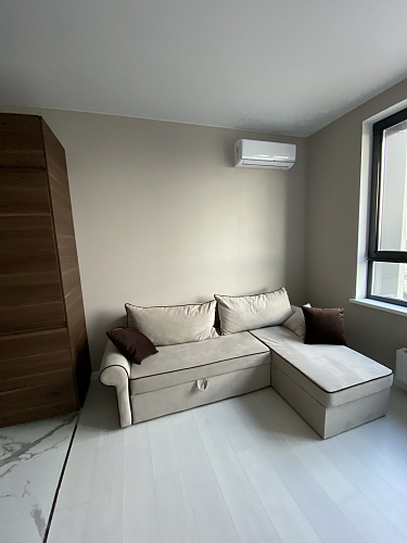 Диван угловой Милфорд микровельвет зеленый / бежевый левый фото покупателя 1