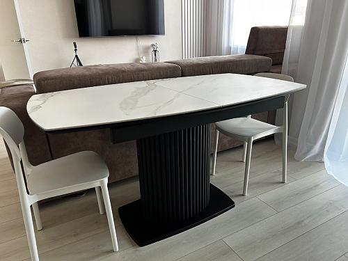 Стеклянный стол Фестер 140-180х80х76 черный мрамор / черный фото покупателя 2