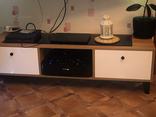 ТВ-тумба Эго Т-3 на ножках бетон светлый / белый глянец фото покупателя 13