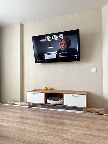 ТВ-тумба Эго Т-3 на ножках бетон светлый / белый глянец фото покупателя 22