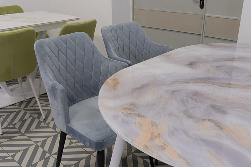 Стеклянный стол Кловис 100(140)х100х76 обсидиан / черный из шоурума 5