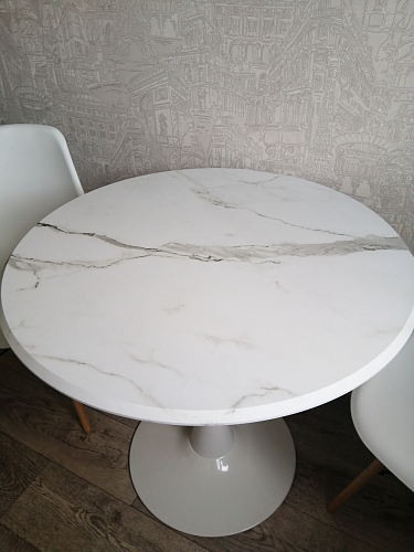 Стол Тулип 90х73 белый мрамор / золото фото покупателя 133