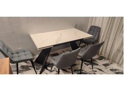 Керамический стол Ливи 140(200)х80х78 белый мрамор / черный фото покупателя 13