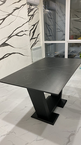 Стол на тумбе Иматра мрамор черный / черная шагрень фото покупателя 2