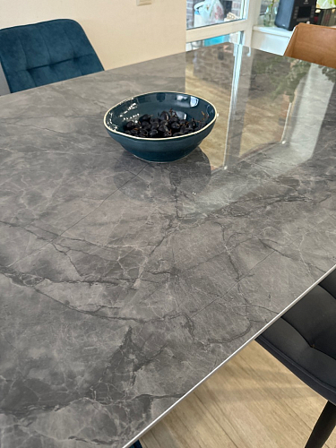 Стеклянный стол Хасселвуд 160(220)х90х77 белый мрамор / черный фото покупателя 5