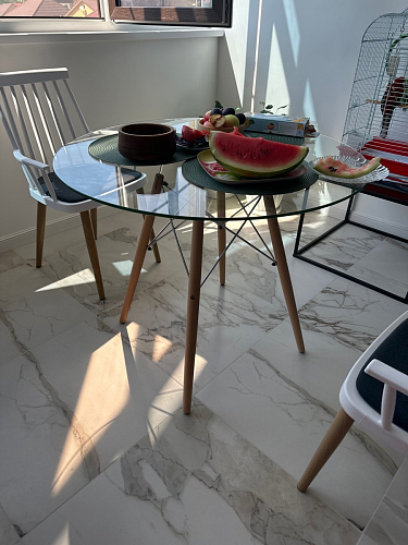 Стеклянный стол PT-151 90х90х76 clear glass / wood фото покупателя 17