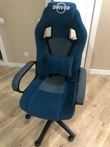 Компьютерное кресло Driver/Драйвер кожзам черный / ткань синий фото покупателя 118