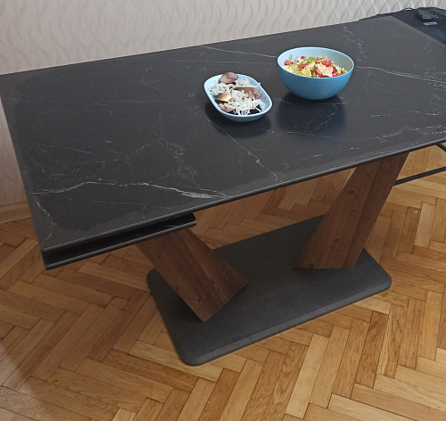 Керамический стол Кели 140(200)х80х76 дуб монтана / белый фото покупателя 2