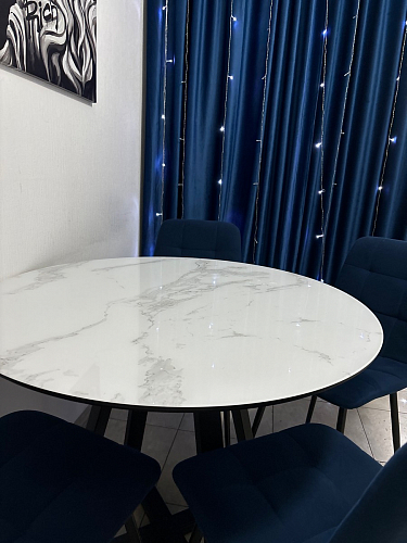 Стеклянный стол Норфолк d100 белый мрамор / черный фото покупателя 2