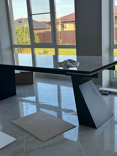 Стеклянный стол Денхольм 240(290)х100х75 обсидиан / черный фото покупателя 11