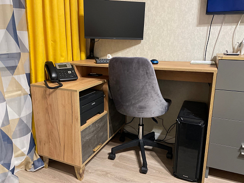 Письменный стол Эго Ст-2 на ножках дуб крафт золотой / камень темный фото покупателя 3