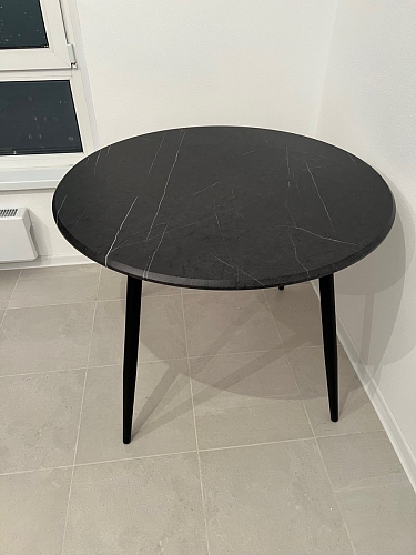 Стеклянный стол Абилин 100(140)х100х76 мрамор черный / черный матовый фото покупателя 2