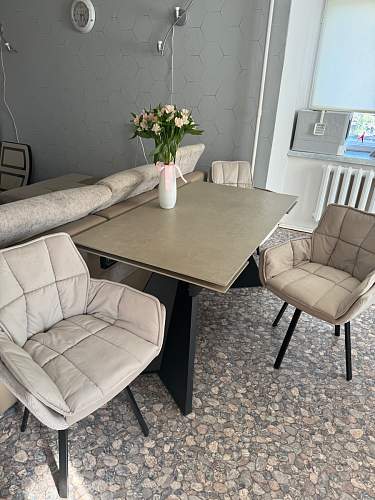 Керамический стол Ливи 140(200)х80х78 серый мрамор / черный фото покупателя 8