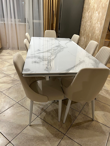 Керамический стол Монерон 180(240)x90 calacatta gold / дуб монтана фото покупателя 4