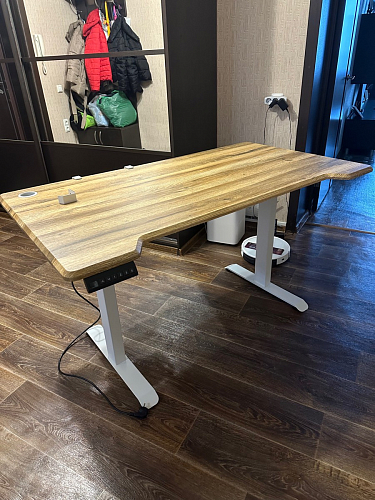 Компьютерный стол Маркос с механизмом подъема 140х80х75 белый / вотан дуб фото покупателя 33