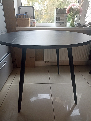 Стеклянный стол Абилин 100(140)х100х76 мрамор черный / черный матовый фото покупателя 29