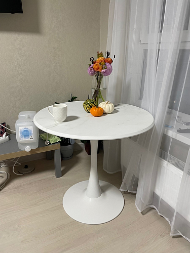 Стол Тулип 90х73 дуб вотан / белый  - Уцененный экземпляр фото покупателя 2