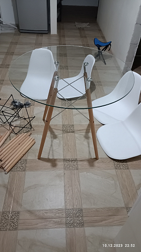 Стеклянный стол PT-151 90х90х76 clear glass / wood фото покупателя 26