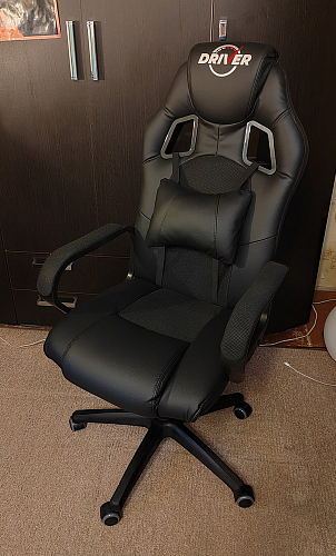 Компьютерное кресло Driver/Драйвер кожзам черный / ткань синий фото покупателя 145