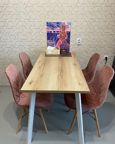 Стеклянный стол Фостер 120(160)х120х76 белый мрамор / черный фото покупателя 32