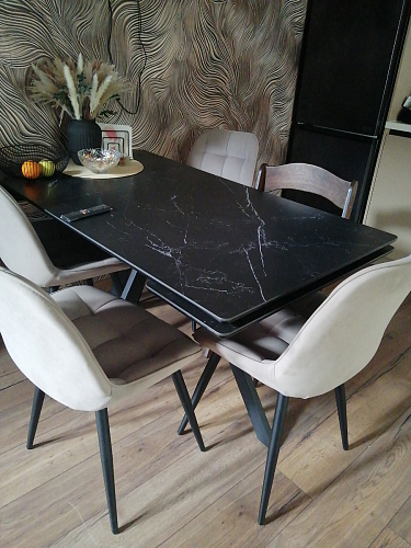 Керамический стол Вилли 140(200)х80 белый мрамор snow white / черный фото покупателя 55