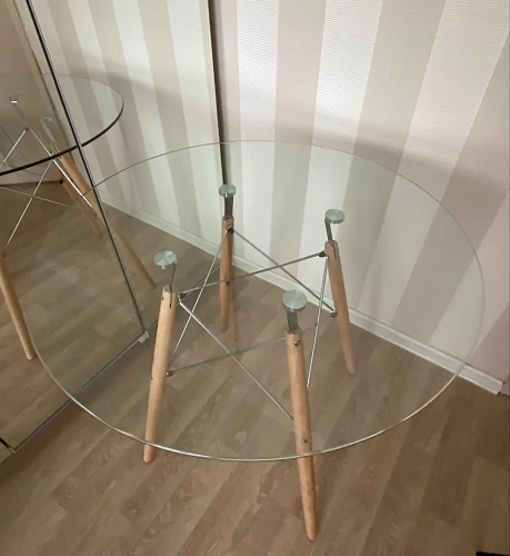 Стеклянный стол PT-151 80х80х76 clear glass / wood фото покупателя 2