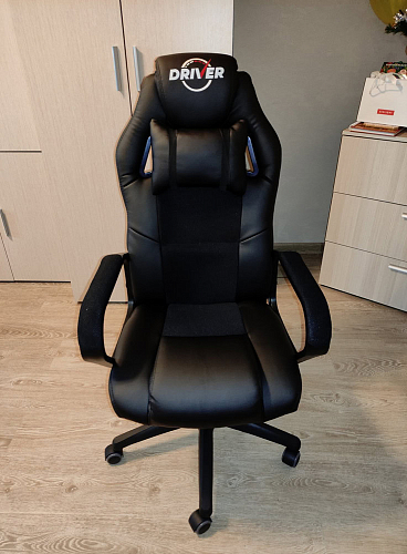 Компьютерное кресло Driver/Драйвер кожзам черный / ткань синий фото покупателя 154