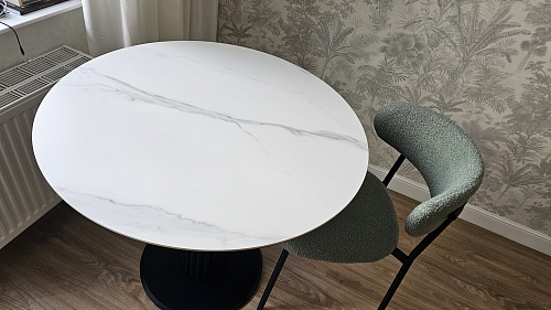 Керамический стол Кэмерон 90х90х75 белый мрамор snow white / черный фото покупателя 8