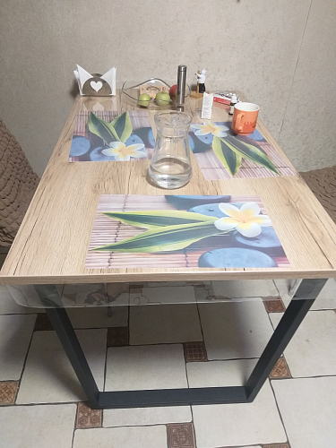 Стеклянный стол Фостер 120(160)х120х76 белый мрамор / черный фото покупателя 68