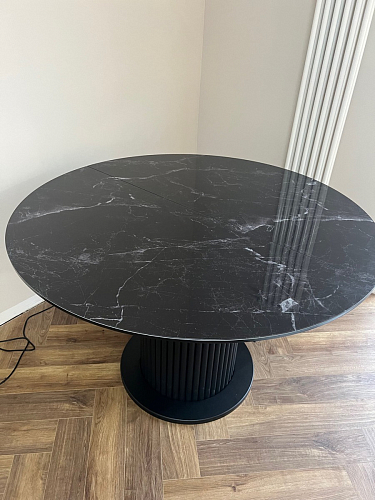 Стеклянный стол Фостер 120(160)х120х76 белый мрамор / черный фото покупателя 77