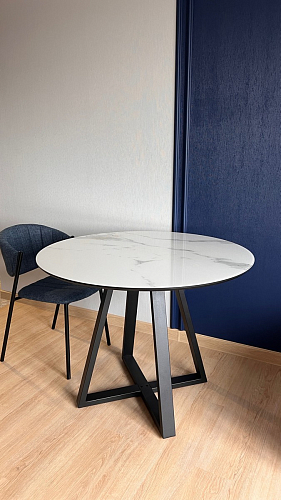 Стеклянный стол Норфолк d100 белый мрамор / черный фото покупателя 11