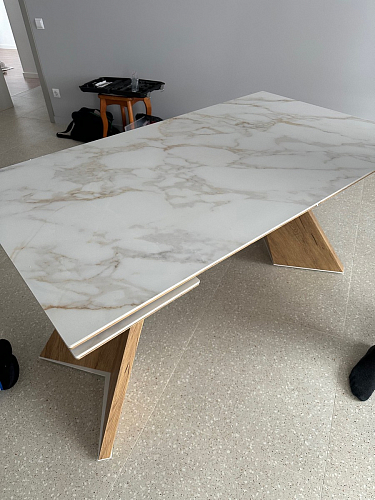 Керамический стол Ливи 140(200)х80х78 серый мрамор / черный фото покупателя 26