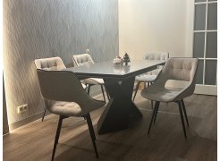 Стеклянный стол Хасселвуд 160(220)х90х77 белый мрамор / черный фото покупателя 6