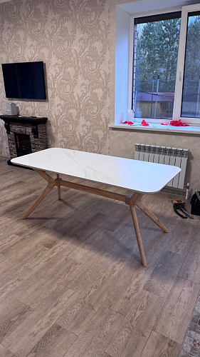 Стеклянный стол Абилин 100(140)х100х76 мрамор черный / черный матовый фото покупателя 56