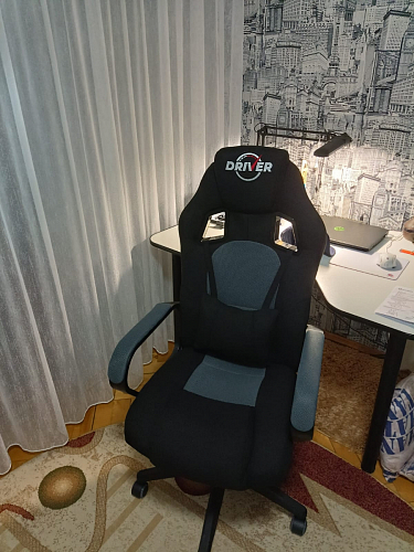 Компьютерное кресло Driver/Драйвер кожзам черный / ткань синий фото покупателя 73