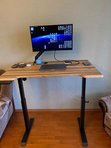 Компьютерный стол Маркос с механизмом подъема 140х80х75 орех кантри / белый фото покупателя 23