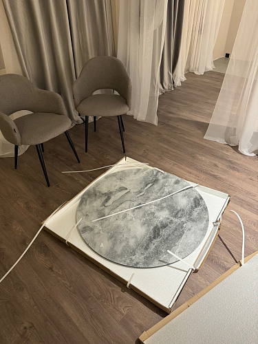 Стеклянный стол Норфолк d100 белый мрамор / черный фото покупателя 56