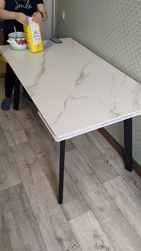 Керамический стол Норман 140 (200) х 80 белый мрамор alpin white / snow white / белый фото покупателя 7