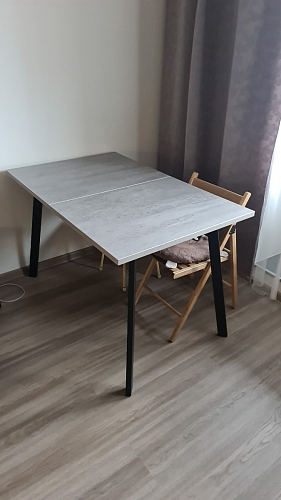 Деревянный стол Колон Лофт 120(160) х 75 черный матовый / бетон фото покупателя 57