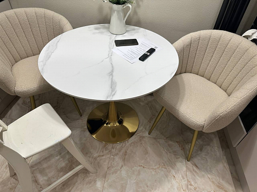 Стол Тулип 90х73 белый мрамор / золото фото покупателя 124