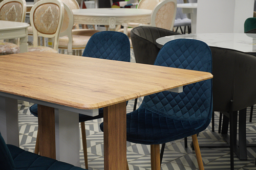 Стол на тумбе Санса 120 дуб монтана / белая шагрень из шоурума 2