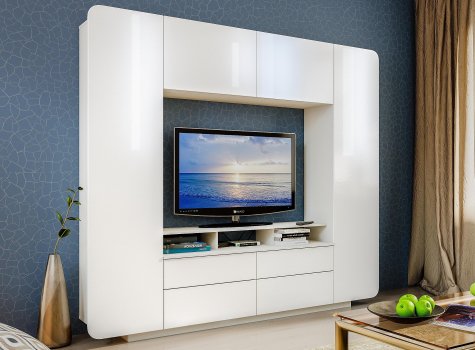 Готовая гостиная Румба белый / белый глянец  - Уцененный экземпляр