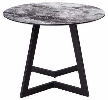 Стеклянный стол Алингсос 100(140)х100х76 мрамор серый / черная шагрень